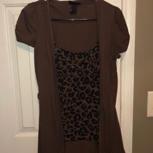 Leopard print top 🐯 with brown short sleeve shirt